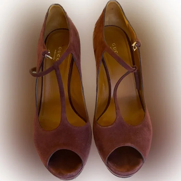Gucci Shoes Gucci Tstrap Peep Toe Bordeaux Ultra Soft Suede Heels Poshmark